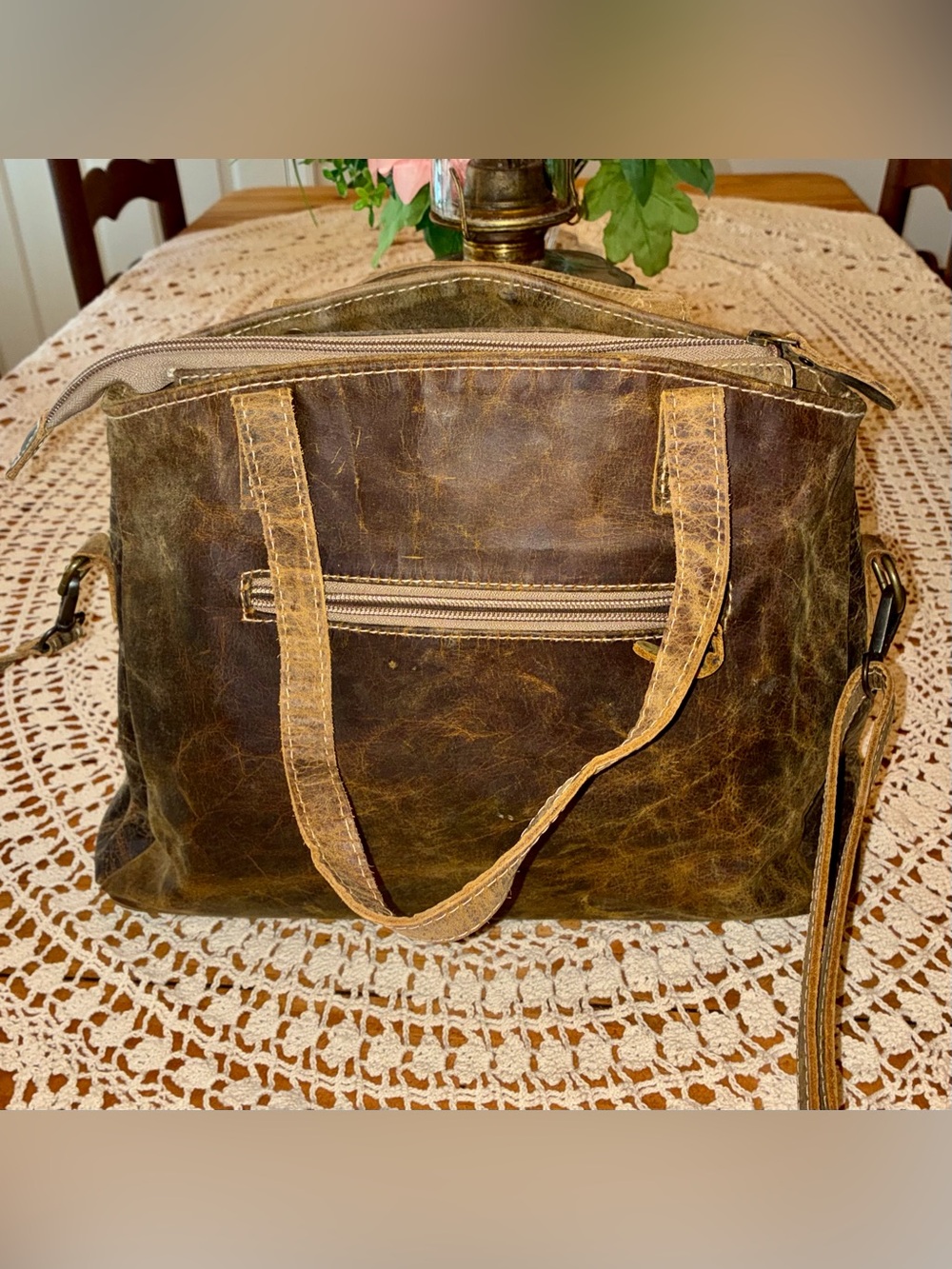 Myra Bag "Ultimate Choice" Brown Distressed Leather Shoulder Bag/Satchel - Picture 7 of 14